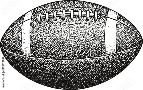 American football ball illustration detailed black and white vintage hand drawn sport equipment