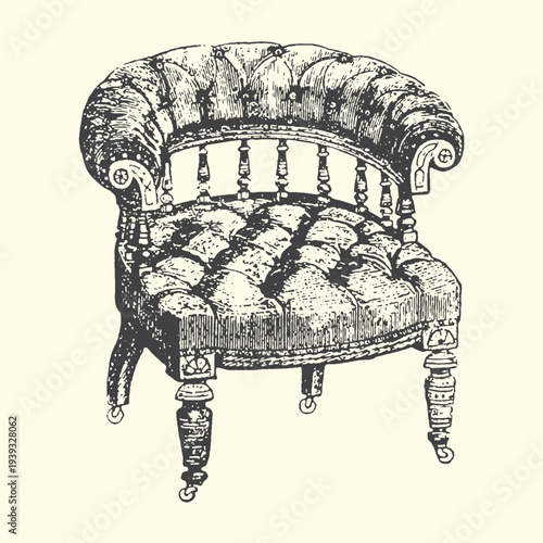 Vintage armchair antique furniture sketch line art illustration home decor classic design
