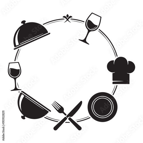 Restaurant food and drink icons in a circular frame design