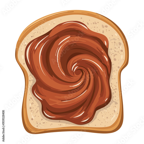 Thick dark chocolate spread on toasted bread with swirl pattern for sweet dessert - Vector Illustration