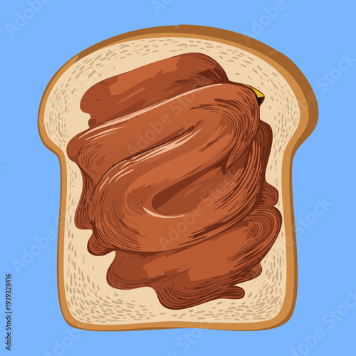 Creamy peanut butter spread on toasted square bread with smooth rich texture - Vector Illustration