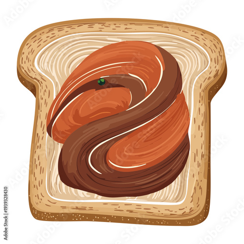 Smoked salmon slice on toast with creamy base and fresh dill herb garnish - Vector Illustration