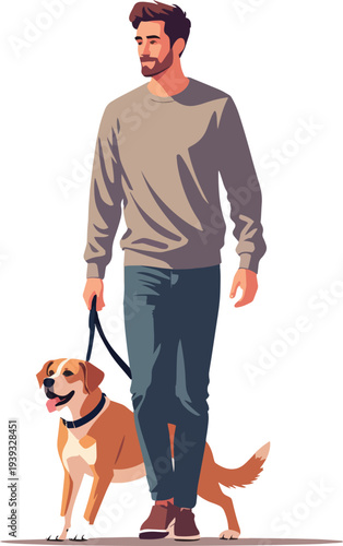 uomo o ragazzo  mentre porta a passeggio il cane vettoriale