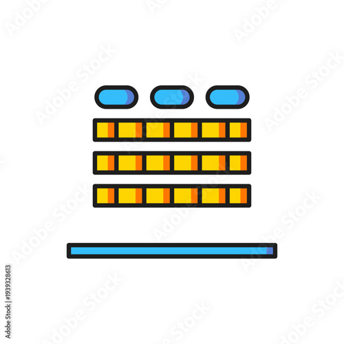 Color Cinema auditorium with screen and seats icon isolated on white background. Flat filled outline style with shadow. Vector