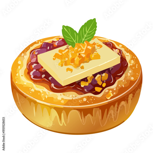 Traditional pastry tart with savory meat and herb filling for appetizer - Vector Illustration