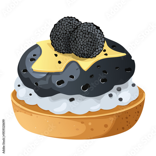 Gourmet black sandwich with creamy spread and black olive or caviar - Vector Illustration