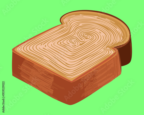 Thick slice of toast with butter and herb garnish for classic simple breakfast and snack menu design - Vector Illustration