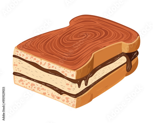Layered cake with dark cream filling for delicious dessert and sweet treat snack at cafe or bakery - Vector Illustration