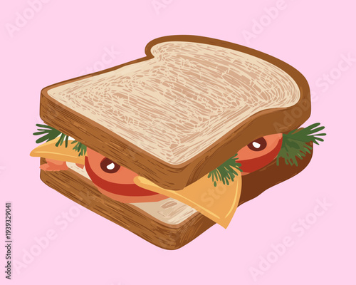 Whole grain sandwich with vegetable filling for healthy lunch and nutritious snack option for busy people - Vector Illustration
