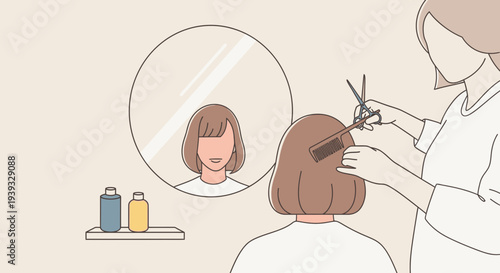 Woman getting a haircut from a stylist in a salon.