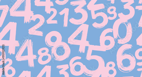 Abstract Pattern of Pink Numbers on Blue Background.