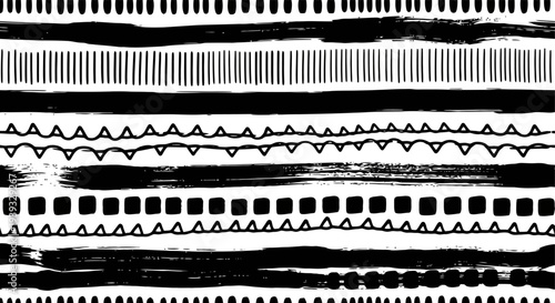 Hand Drawn Black and White Abstract Brush Stroke Border Patterns.