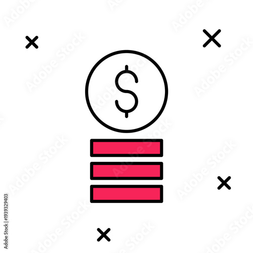 Filled outline Casino chip with dollar symbol icon isolated on white background. Casino gambling. Vector