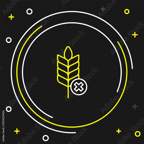 Line Gluten free grain icon isolated on black background. No wheat sign. Food intolerance symbols. Colorful outline concept. Vector