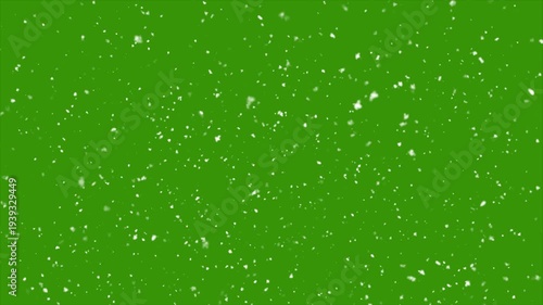 snowfall animation in green screen. 4K animation, snow falling gently in chroma key screen