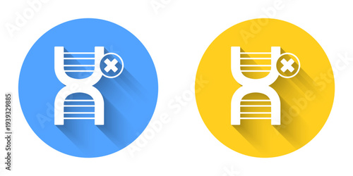 White No GMO icon isolated with long shadow background. Genetically modified organism acronym. Dna food modification. Circle button. Vector