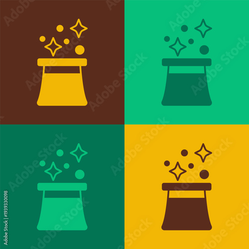 Pop art Magician hat icon isolated on color background. Magic trick. Mystery entertainment concept. Vector
