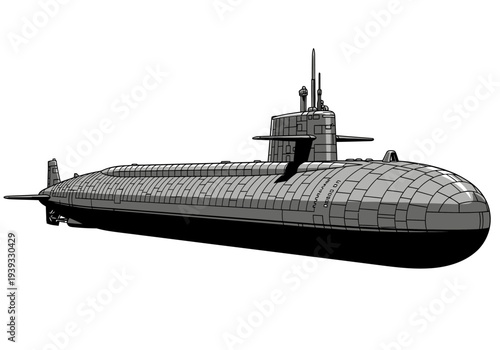 Large Military Submarine Underwater Vessel.