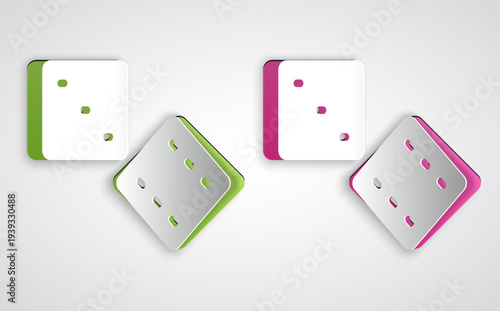 Paper cut Game dice icon isolated on grey background. Casino gambling. Paper art style. Vector