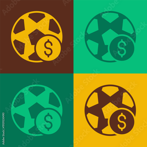 Pop art Soccer football betting money icon isolated on color background. Football bet bookmaker. Soccer betting online make money. Vector
