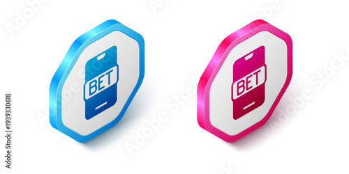 Isometric Online sports betting icon isolated on white background. Sport bet bookmaker. Betting online make money. Hexagon button. Vector