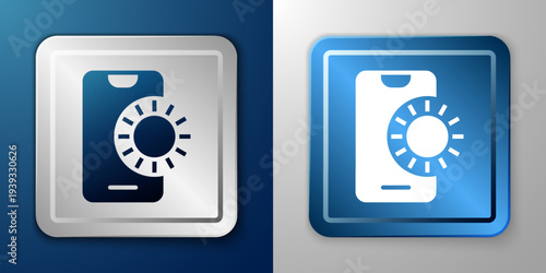 White Online sports betting icon isolated on blue and grey background. Sport bet bookmaker. Betting online make money. Silver and blue square button. Vector