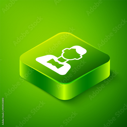 Isometric Casino dealer icon isolated on green background. Casino croupier. Green square button. Vector