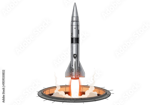 Rocket Ship Blasting Off Into Space.