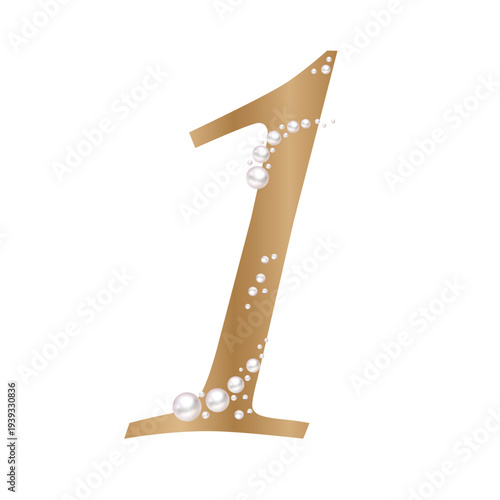 Golden number 1 with pearls