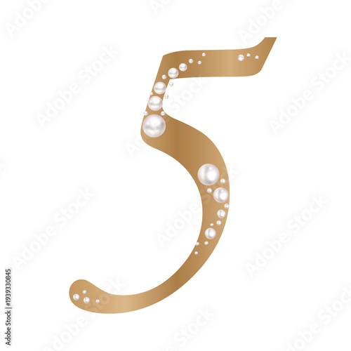 Golden number 5 with pearls