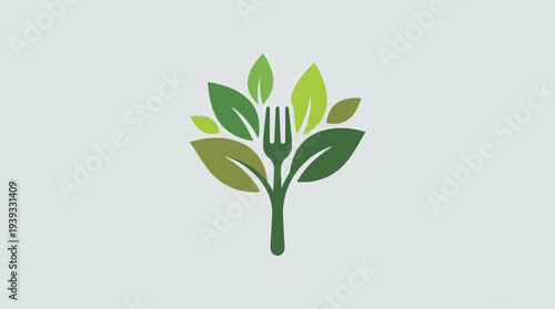 A bright and vibrant logo featuring a fork combined with leafy green elements, symbolizing health, wellness, and sustainable eating practices in a fresh, organic design.