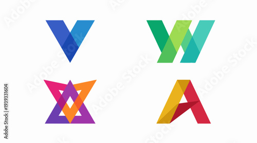 This image features four modern letter designs in vibrant colors, showcasing geometric shapes that represent creativity, innovation, and contemporary branding in a stunning way.