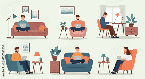 Office Workers Illustration Set – Business People Working at Desk Vector Collection