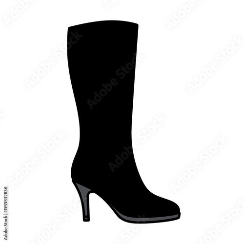 Fashionable black high heel boot illustration
