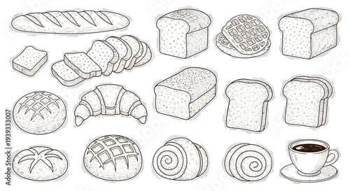 Bread and Bakery Line Icons Set – Bakery Food Outline Vector Collection