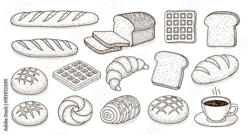 Bread and Bakery Line Icons Set – Bakery Food Outline Vector Collection
