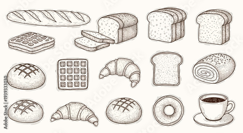 Bread and Bakery Line Icons Set – Bakery Food Outline Vector Collection