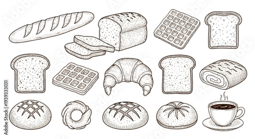 Bread and Bakery Line Icons Set – Bakery Food Outline Vector Collection