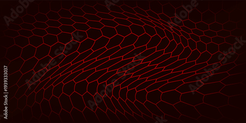 Hexagon game background with glowing red honeycomb grid on black surface. eps 10 illustration