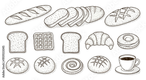 Bread and Bakery Line Icons Set – Bakery Food Outline Vector Collection