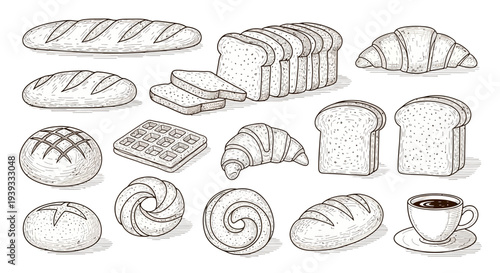 Bread and Bakery Line Icons Set – Bakery Food Outline Vector Collection