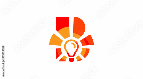This logo design features a bold letter 'B' and a light bulb at its center, radiating warm colors of red and orange, symbolizing creativity and innovation in a modern context.