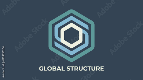 A geometric hexagonal design showcasing interlinked shapes, symbolizing global structure and connectivity, ideal for industries focused on technology and innovation.