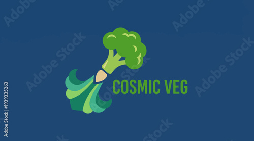 Showcasing a stylized broccoli head with cosmic elements, this logo emphasizes healthy eating and vibrant lifestyles, ideal for food and nutrition brands.