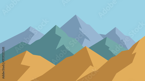 Featuring colorful, stylized mountain ranges, this image encapsulates the beauty of nature and outdoor adventure, perfect for travel-related projects or campaigns.