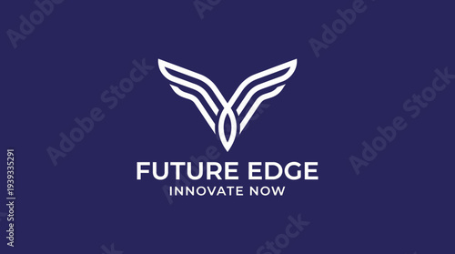 A modern logo design features a dynamic wing element with the text 'Future Edge Innovate Now,' representing innovation, progress, and forward-thinking in business and technology.