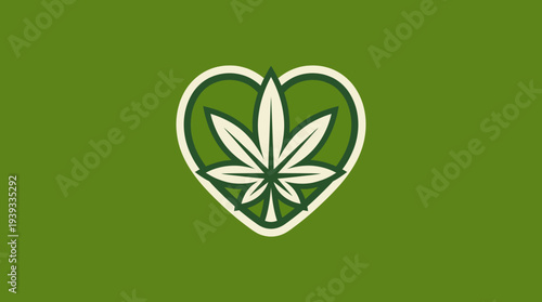 This logo combines a cannabis leaf and heart shape, symbolizing love, wellness, and a positive connection to the cannabis culture and lifestyle, emphasizing care and acceptance.