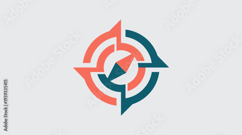 A highly stylized compass icon featuring vibrant colors and dynamic arrows, symbolizing guidance, direction, and focus, perfect for travel and adventure-themed design projects.