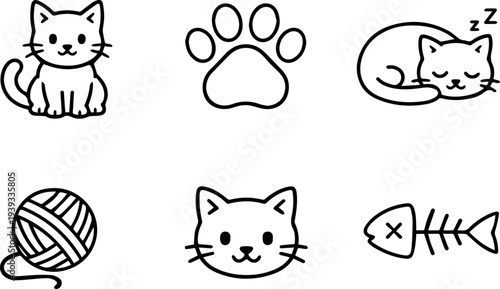 Cat pet care animal icons