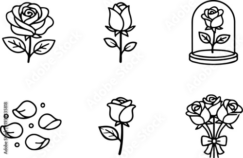 Rose flower romantic love icons